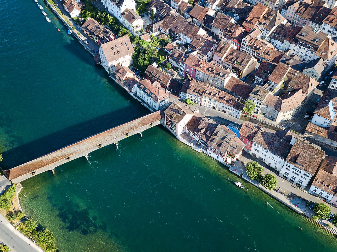 Luftbild von Diessenhofen am Hochrhein, Schweiz